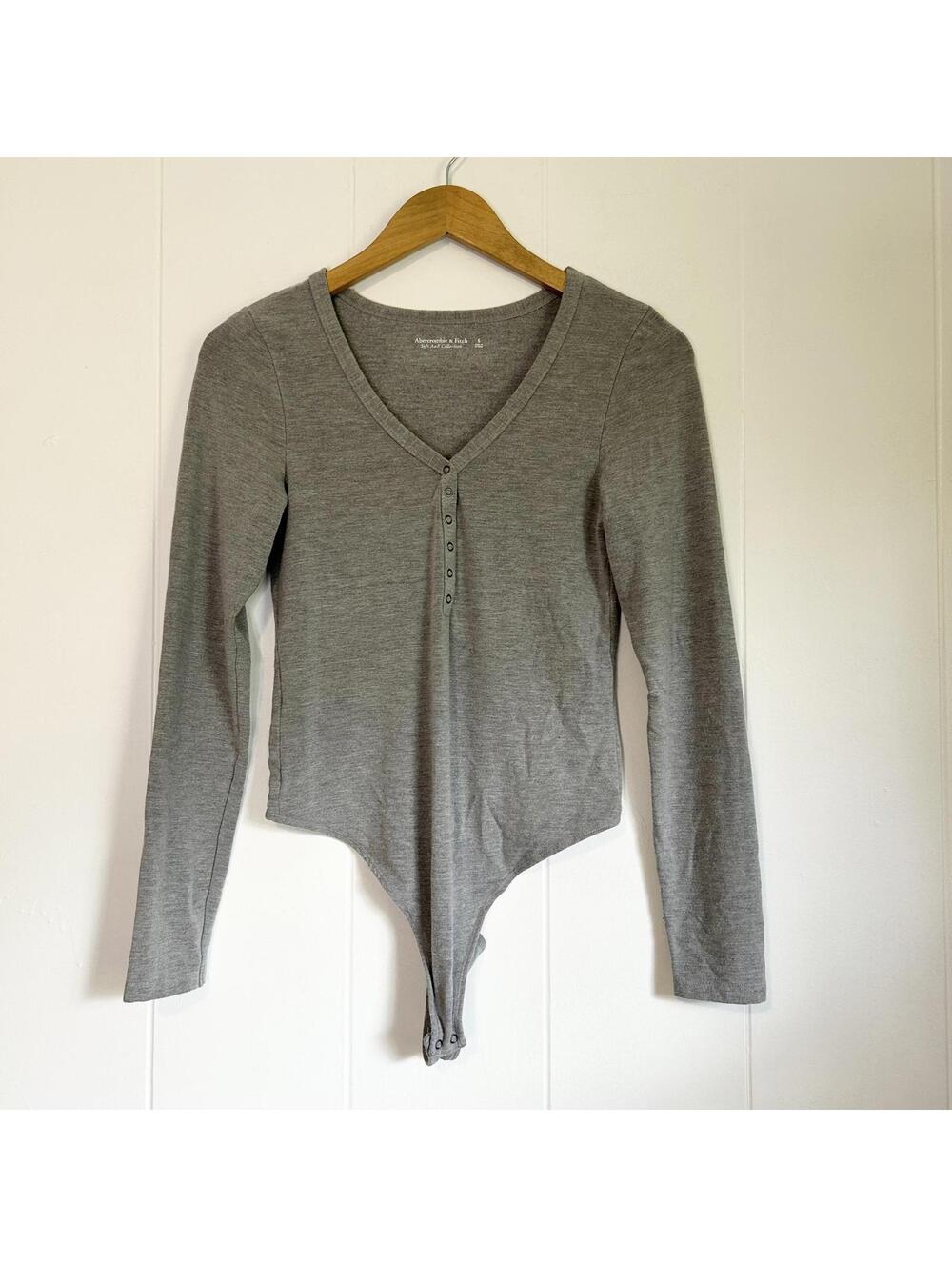 Abercrombie & Fitch Gray Long Sleeve Soft Bodysuit One Piece Women's Small